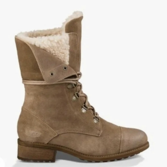 Ugg Australia Women Gradin  Ankle Suede Lace-up Sheepskin Boots shoes sz 6 - Picture 1 of 15